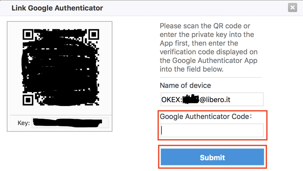 okex google authenticator qrcode