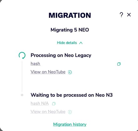 migrazione neo sito web O3 wallet Neo n3 esecuzione migrazione