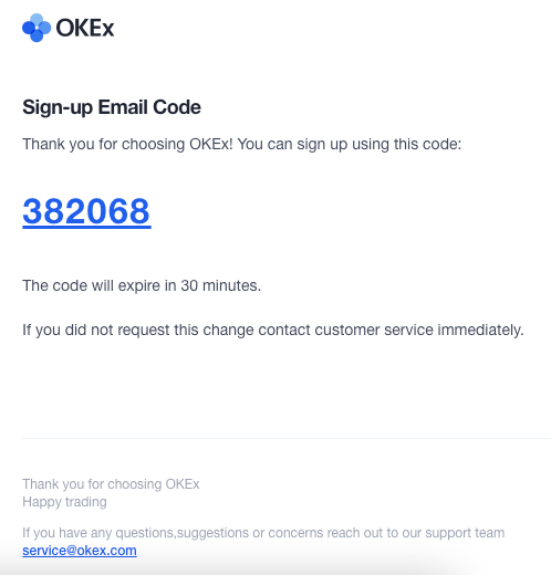 okex email codice 6 cifre